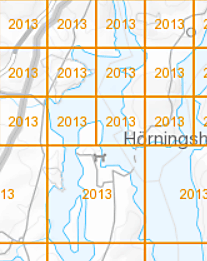 Division in the form of squares on a map showing aerial photography year for latest orthophoto