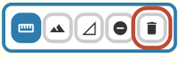  Five measurement icons, the fifth of which is circled and shows the symbol for the tool to erase all drawn distances and areas, a trash can. 