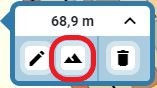 Tre ikoner varav den andra är inringad och visar symbolen för verktyget att visa höjdprofil, ett berg